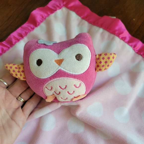 Security Toy Lovey Toy Soothing Toy Owl Pink w Polka Dots - Picture 2 of 4